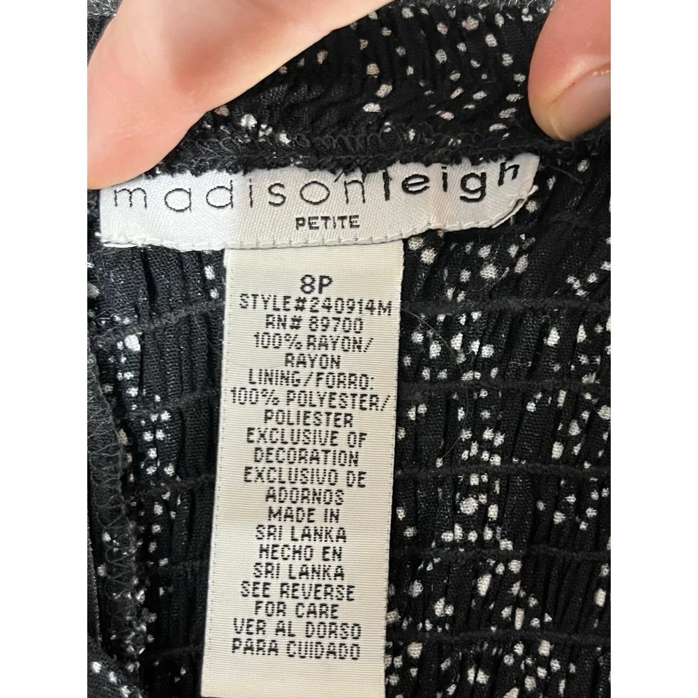 Vintage Madison Leigh Dress 8P 60s Style Black Beaded Flowy V Neck Adjustable - Picture 7 of 8